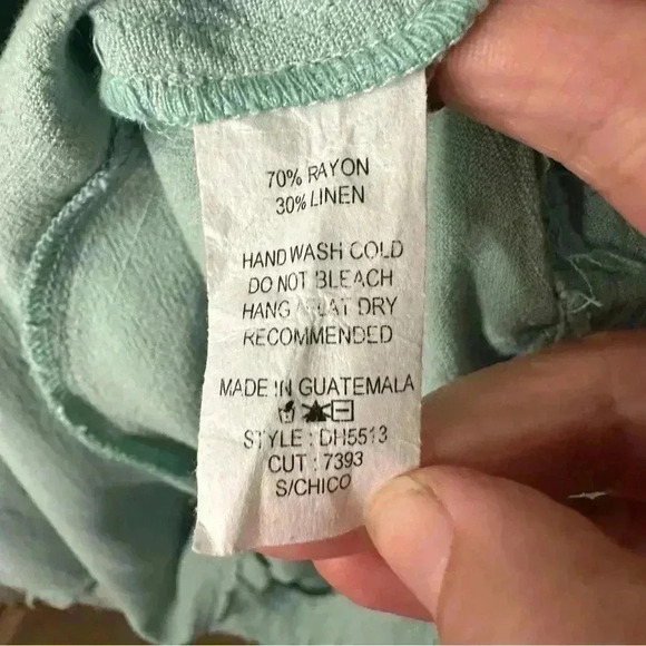 Ces Femme lightweight, distressed Gozzi cotton, mint green tunic with pockets - Picture 5 of 9